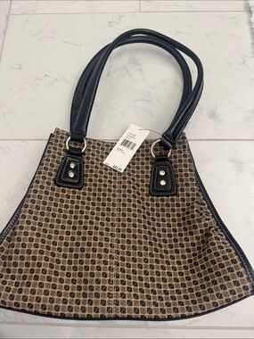 Nine & Co. Brown Patterned Shoulder Bag with Black Handles